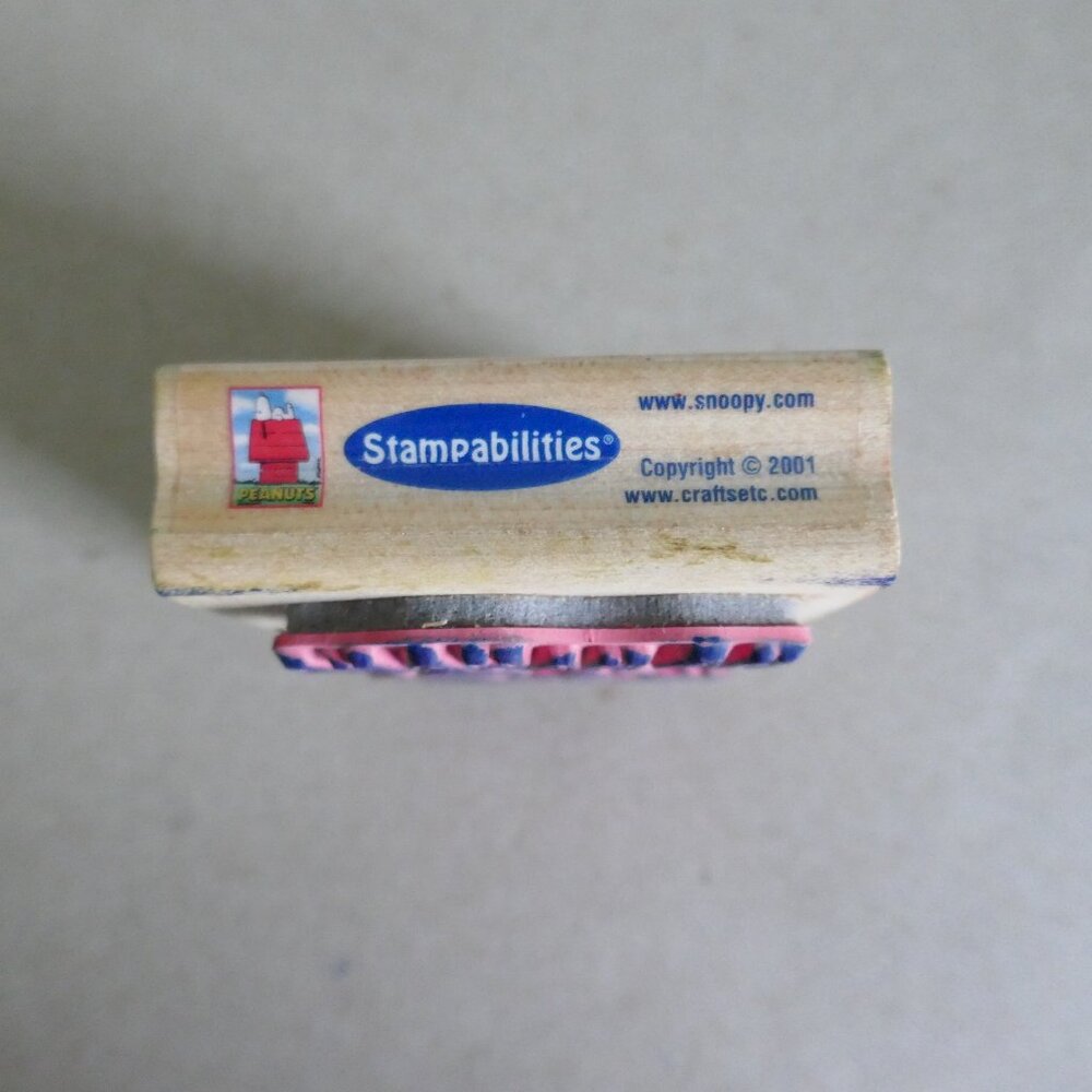 vintage 2001 Snoopy laughing w/Woodstock rubber stamp wood Stampabilities GR1038 - Picture 3 of 3